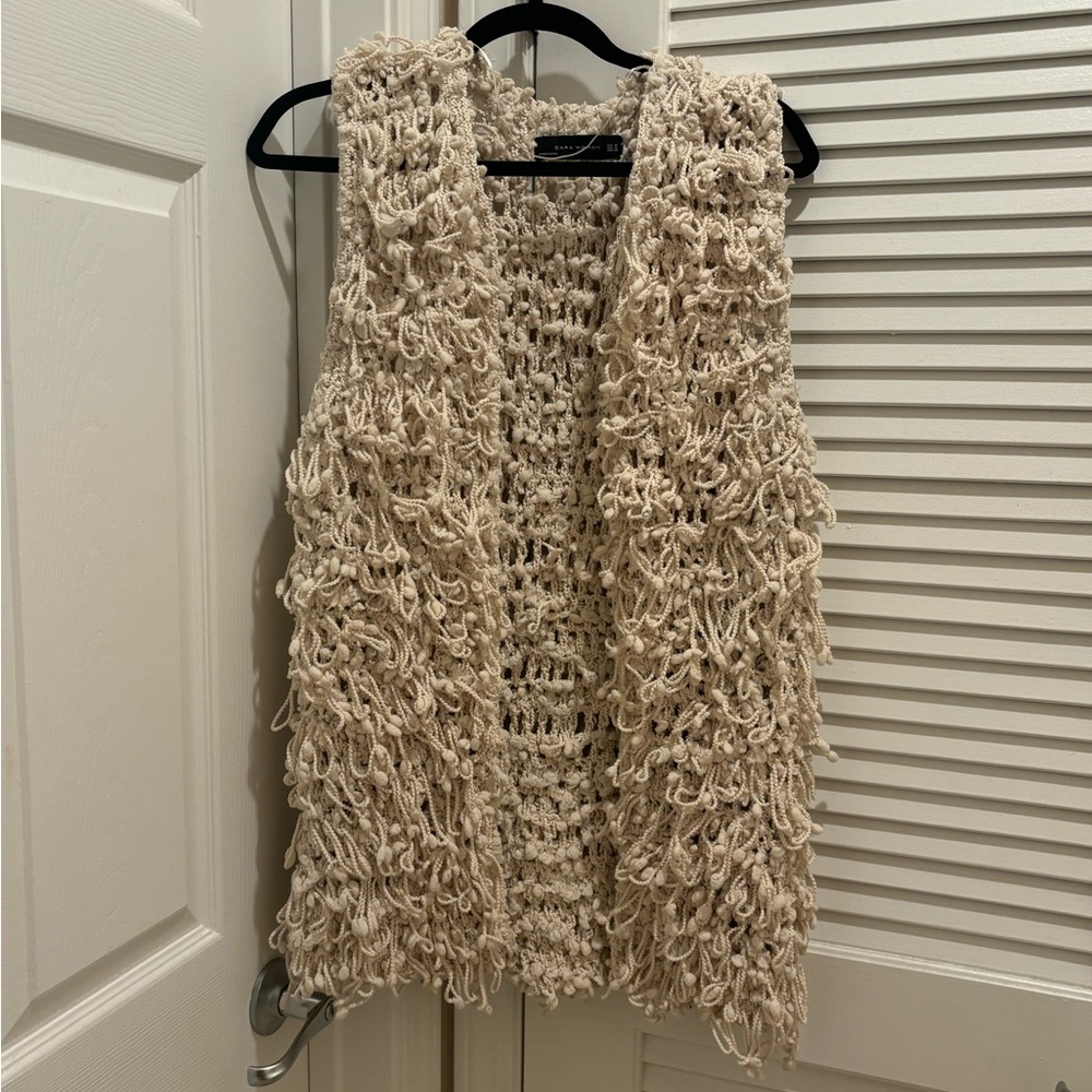 Cream Textured Cardigan Sweater